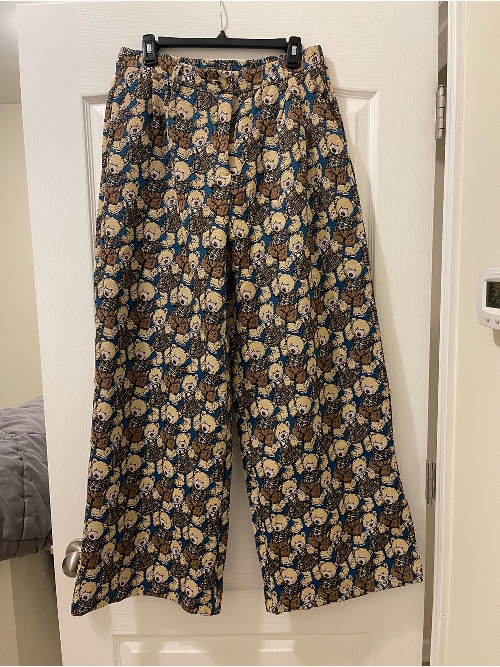 Dressed in LALA Printed Wide-Leg Trousers in Blue, Brown, Cream